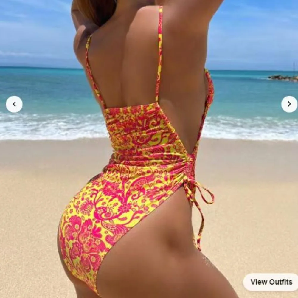 Floral Print Bathing Suit Female Lace Up Monokini One Piece Swimsuit Bandage Bodysuit Hot Swimwear Women Hot Beachwear Trikini