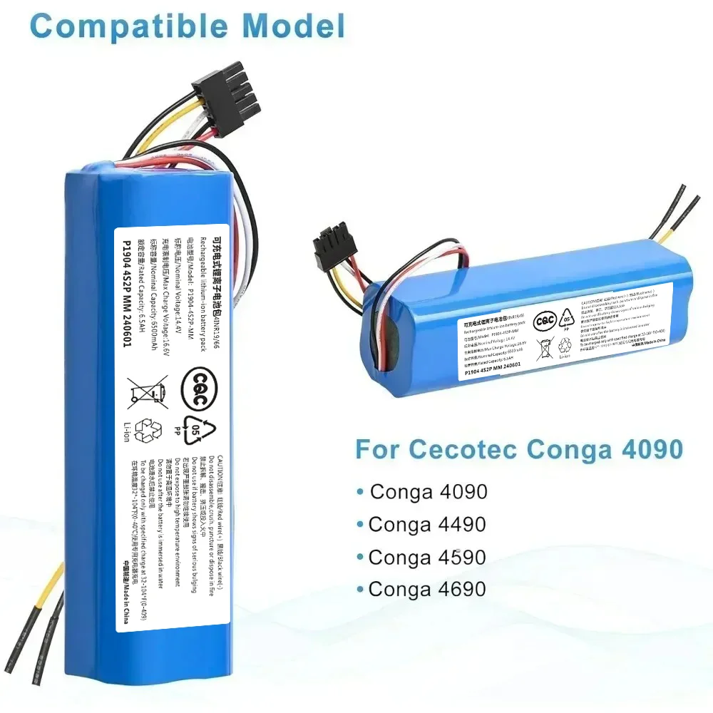 

New 12800mAh Li-ion Battery for CECOTEC CONGA 4090 4490 4690 4590 Robot Vacuum Cleaner 14.4V 18650 4S2P Battery Packs