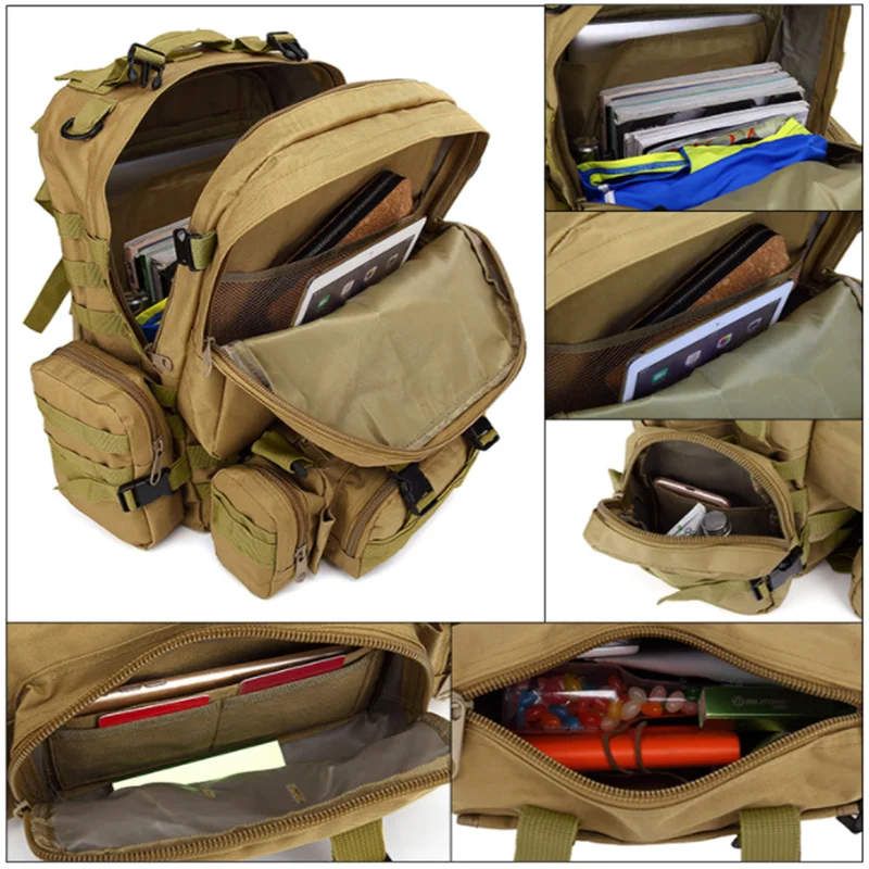 50L Backpack,Men Waterproof 4 In1 Molle Sport Bag Outdoor Hiking Climbing Trekking Backpack