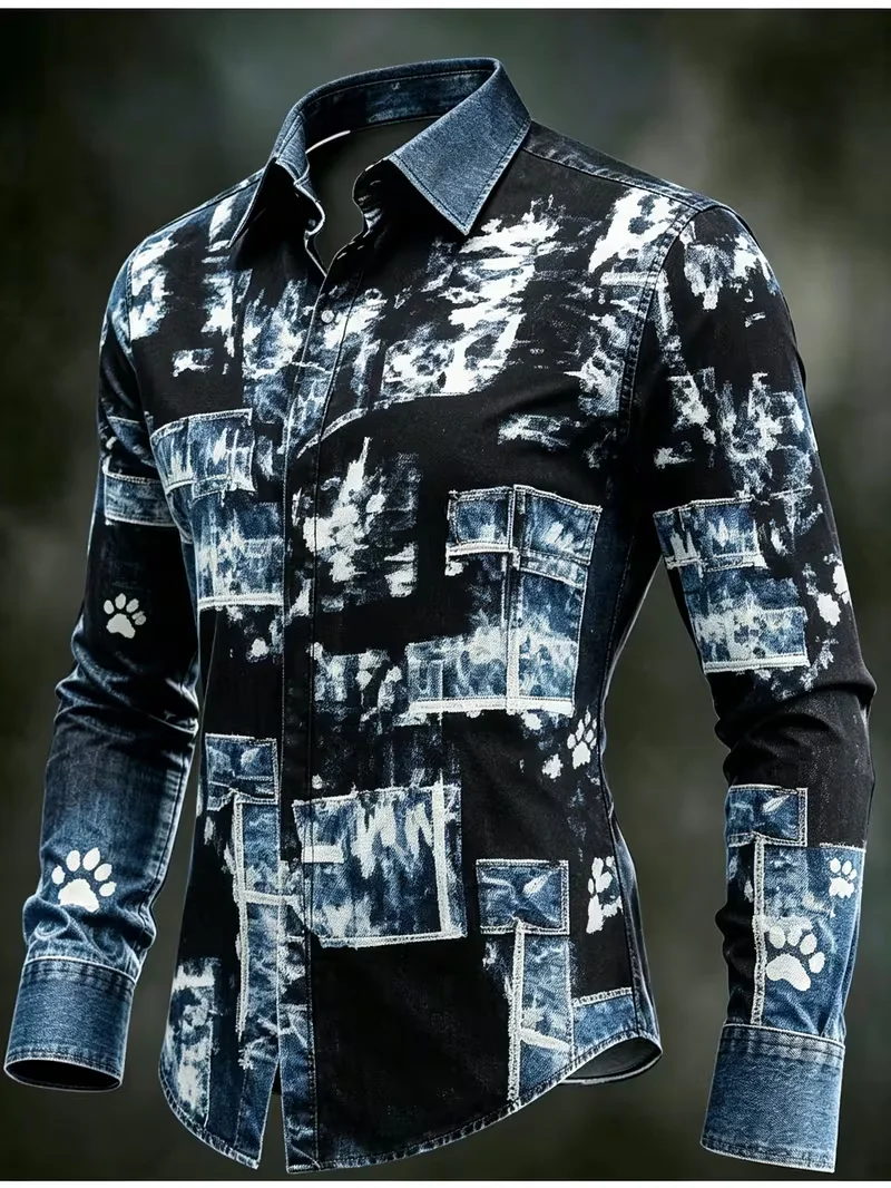 New black background color pop sunflower 3D printed shirt American retro men's slim fit long sleeved floral shirt