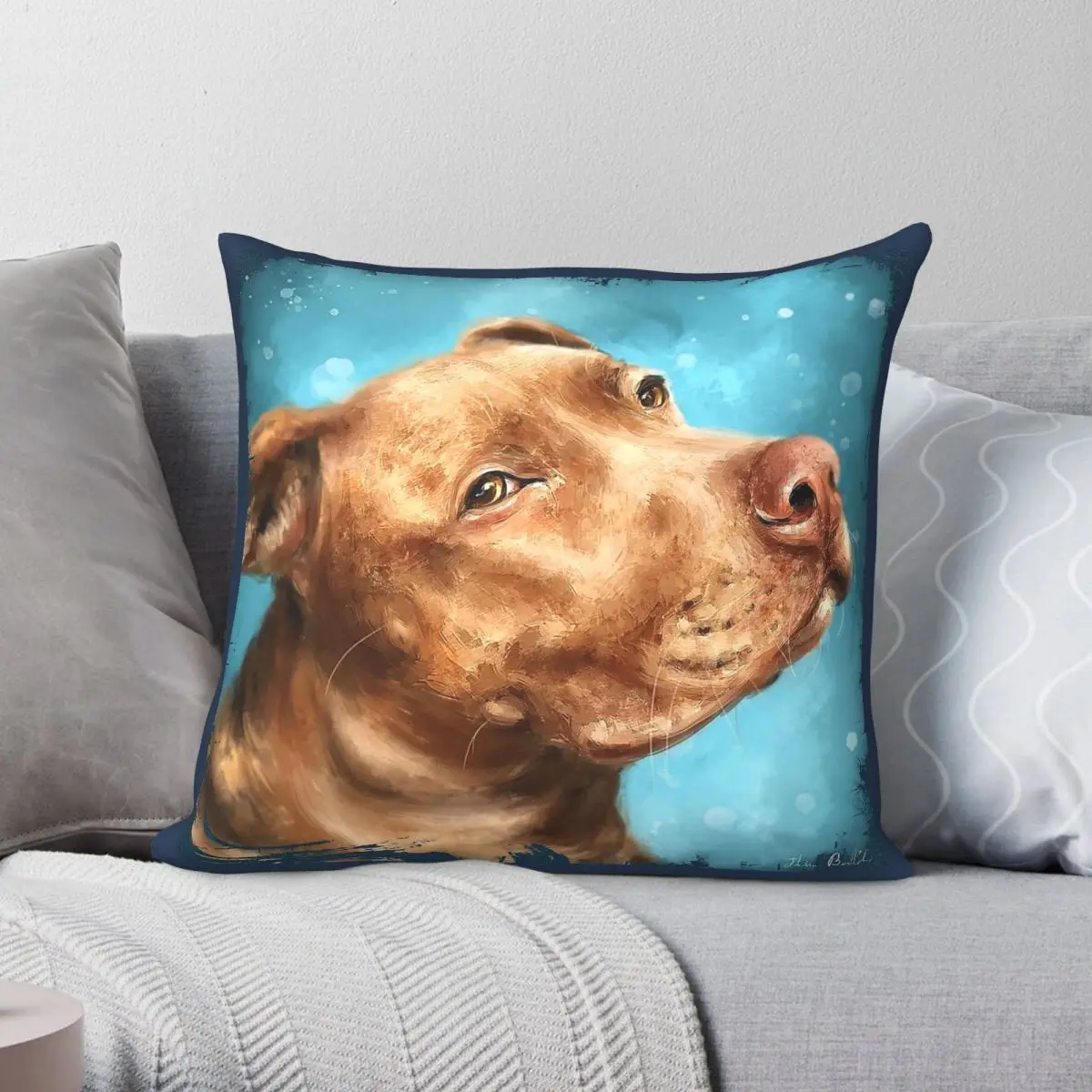 Adorable Red Nose Pit Bull Square Pillowcase Polyester Linen Velvet Pattern Zip Decorative Throw Pillow Case Room Cover 45x45