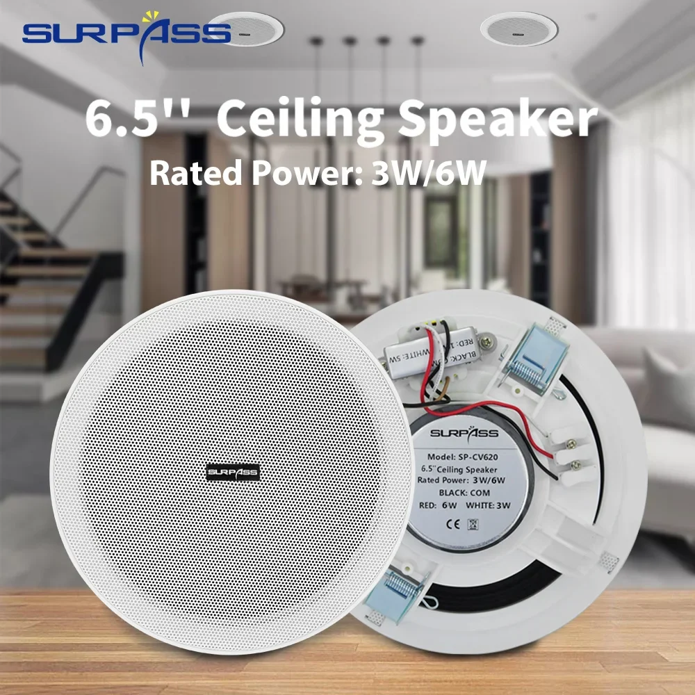 

6.5inch 6W Recessed Ceiling Speaker 70V-100V Input PA System Audio Speaker Stereo Loudspeaker Broadcast Background Music System