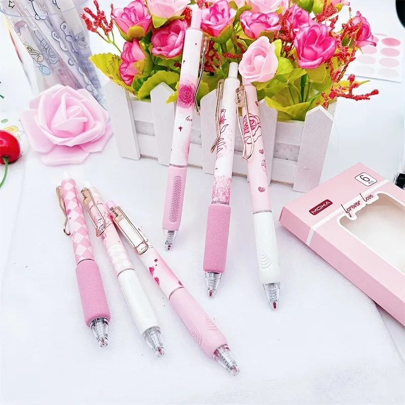 Imagem -05 - Rose Flower Black Ink Gel Pen Ilustração Kawaii Papelaria Estudante Material de Escritório Escolar Presente de Aniversário Kids Pcs Set