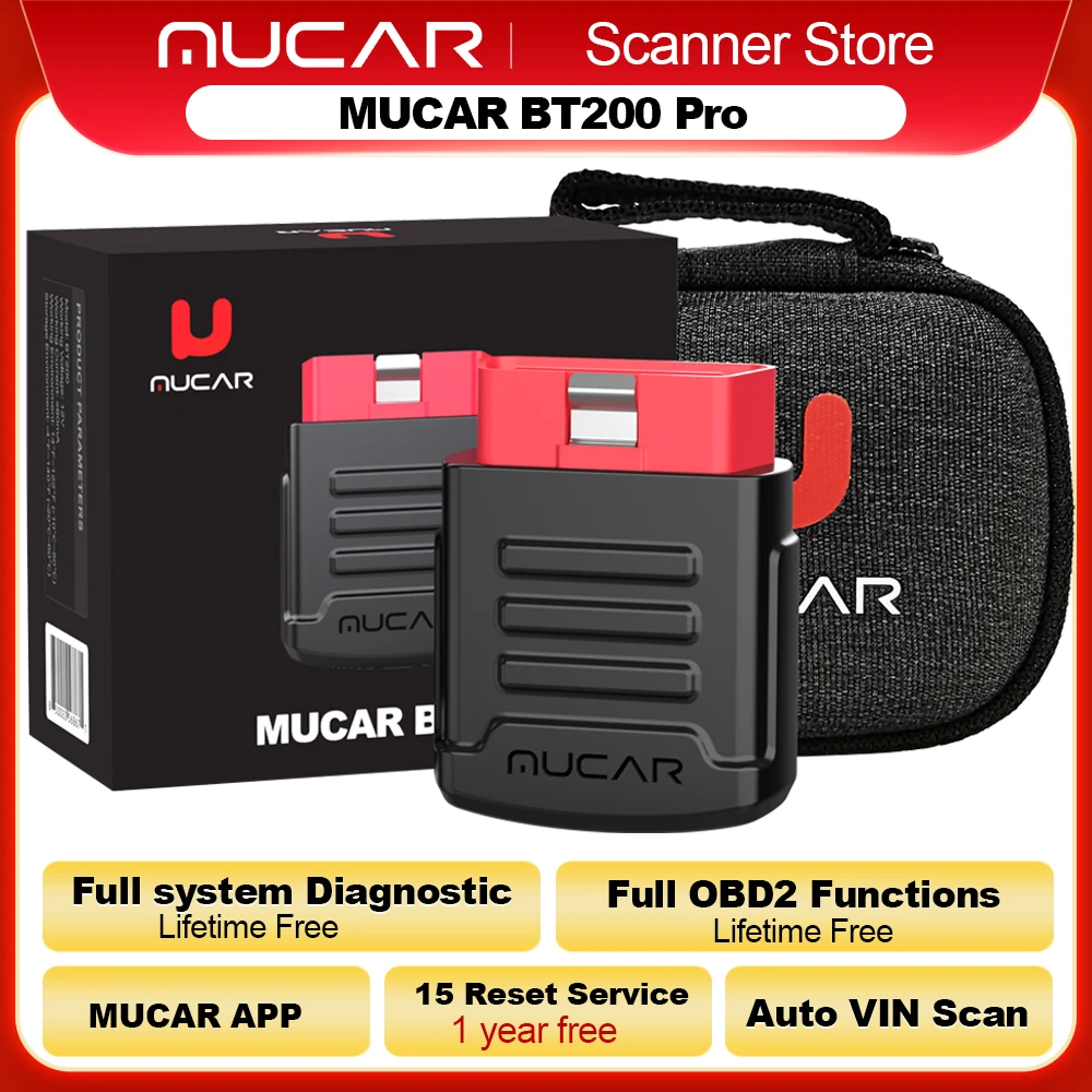 Mucar bt200 pro obd2 diagnose tool 15 wartungs funktion zurücksetzen bluetooth obd 2 scanner alle system diagnose für alle autos