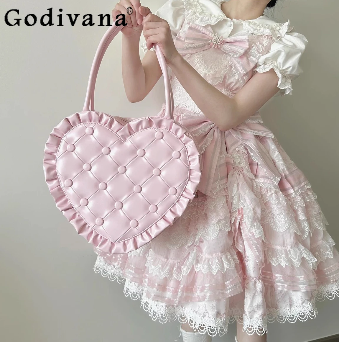

Doll-Feel Japanese Original Lolita Heart Handbag Retro Elegant Lace JK Uniform Daily Versatile Shoulder Bag for Women