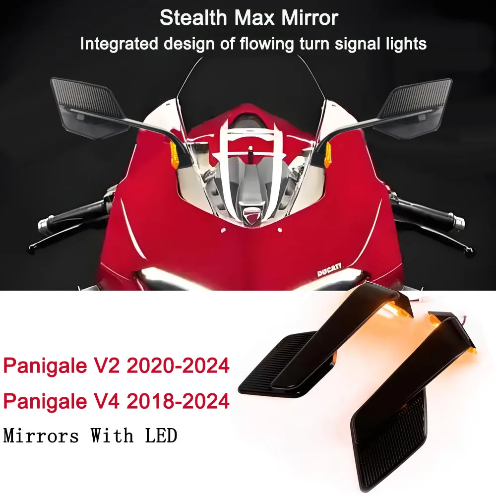 

Motorcycle Rearview Mirrors With LED Adjustable Turn Signal Light For Ducati Panigale V2 2020-2024 PANIGALE V4 2018-2024