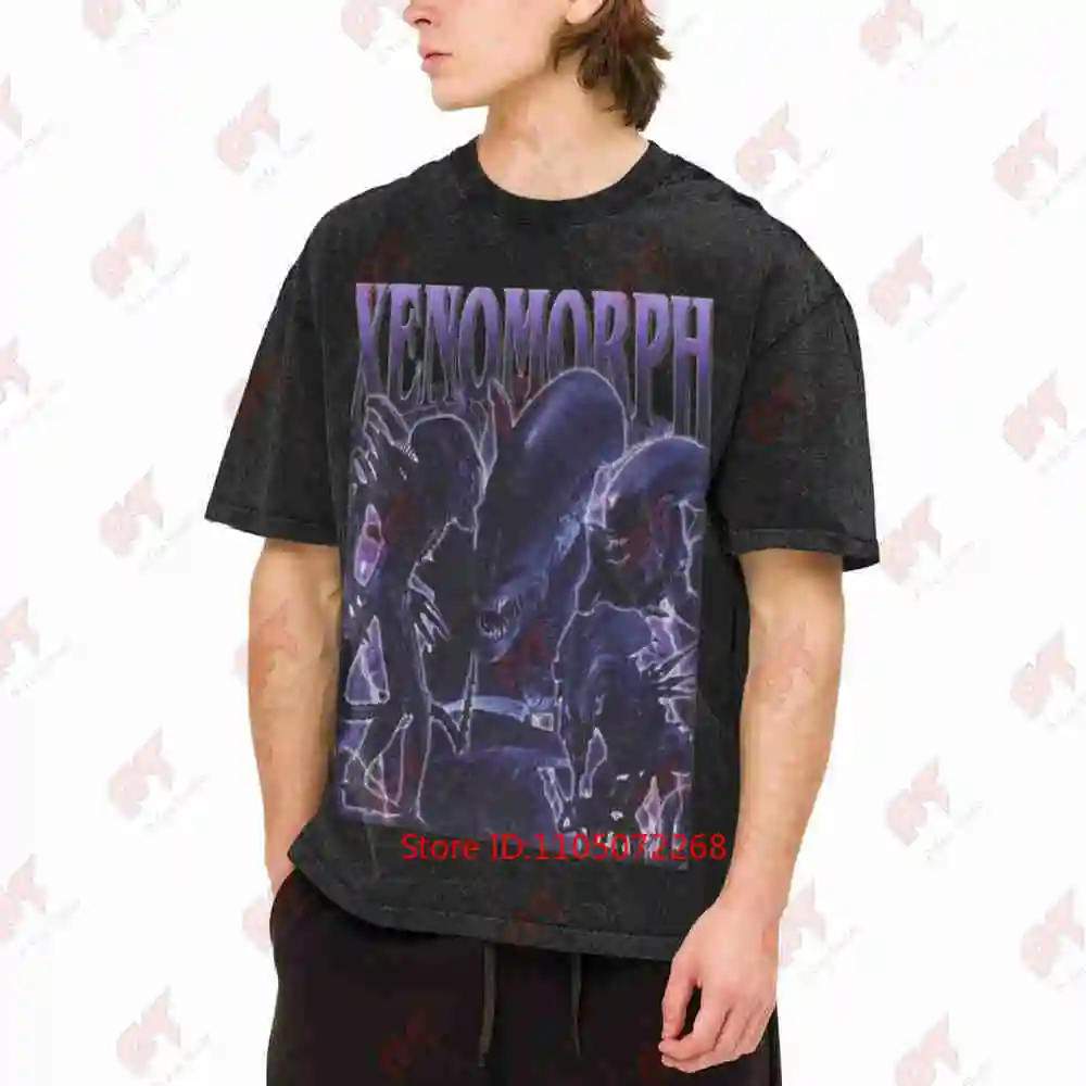 Alien Xenomorph Vintage Homage Retro 90s Bootleg Vintage Washed Tee Pure Cotton T-Shirt