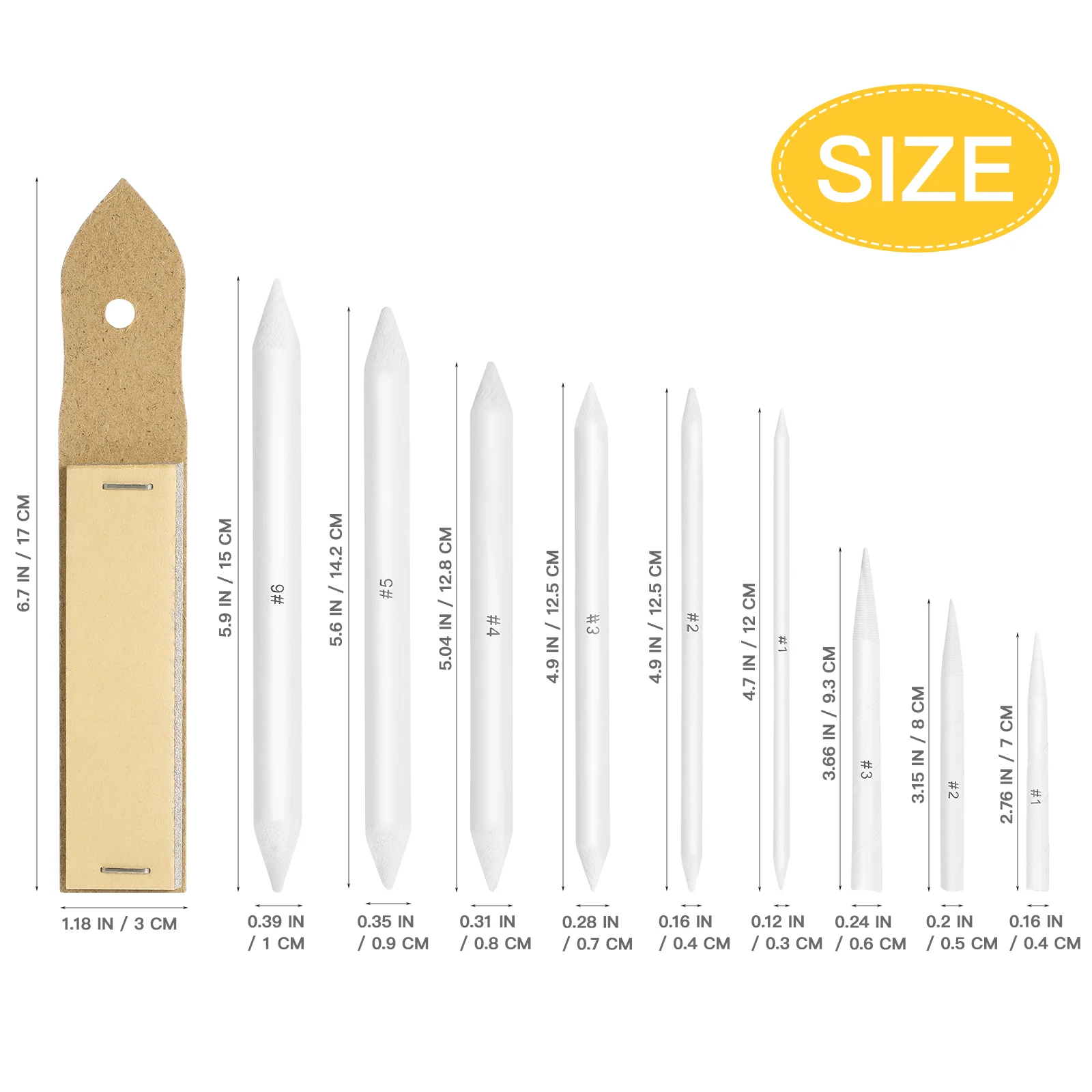 ROSENICE 12pcs Blending Stumps and Tortillions Set with 2pcs Sandpaper Pencil Sharpener for Student Sketch Drawing