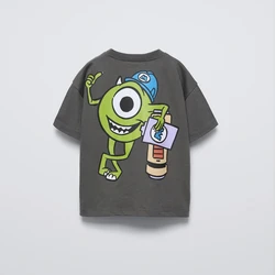Black Tees Printing Tops Baby Summer Wear Cartoon Short Sleeve T Simple Cute Loose Bottoming Shirt Kids Thin Pure Cotton Costume