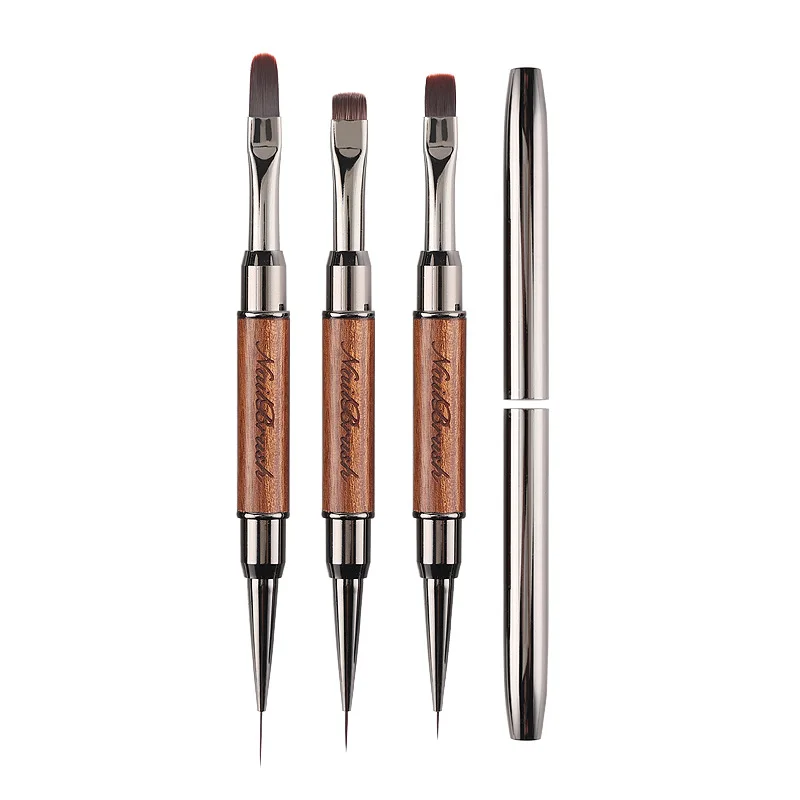 1/3 SZT. Dwustronny pędzel do paznokci z drewnem sandałowym, pędzel do zdobień, pędzel do malowania, pędzel do żelu, pędzel do kryształków, manicure