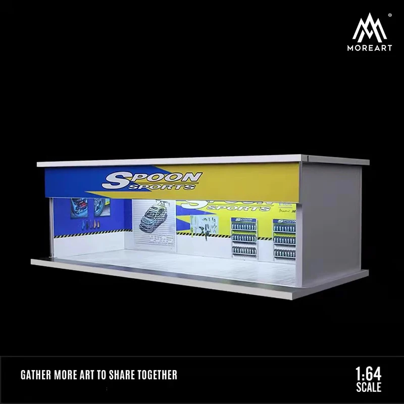 1/64 Workshop Garage LED Light-Up Diorama Model – Repair Shop Scene Display for Diecast Cars, Excluding Vehicles & Dolls