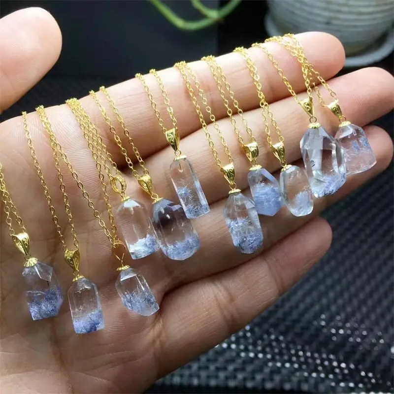 18K Gold Natural Dumortierite Pendant Crystal Reiki Healing Polished DIY Necklace Elegant Jewelry Pendant Gift 1PCS