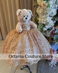 Gold Special Link For Personalized Quinceanera Teddy Bear Dresses Bead Appliques Sweet Sixteen Gift Bow Robe de bal Customized