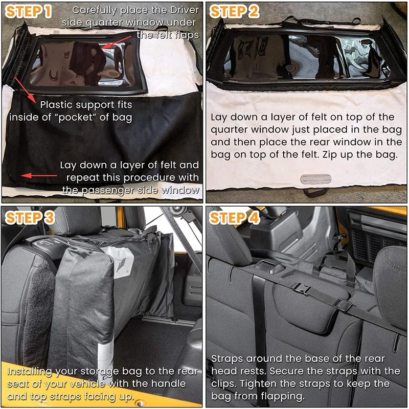 Soft Top Window Storage Bag For 2018-2021 Jeep Wrangler JL JLU Sports Sahara Freedom Rubicon Unlimited 68358392AC