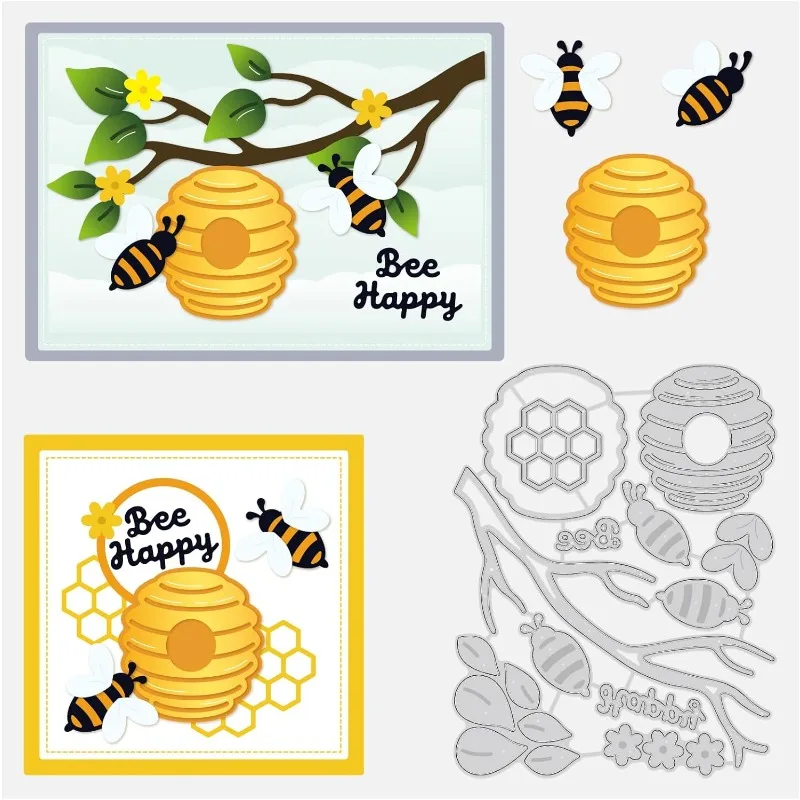 1szt 5.5x4.5 Honey Bee Cutting Dies Flower Branches Cut Stencils for DIY Crafts Scrapbook Decorative Embossing