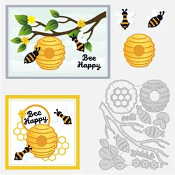 1szt 5.5x4.5 Honey Bee Cutting Dies Flower Branches Cut Stencils for DIY Crafts Scrapbook Decorative Embossing