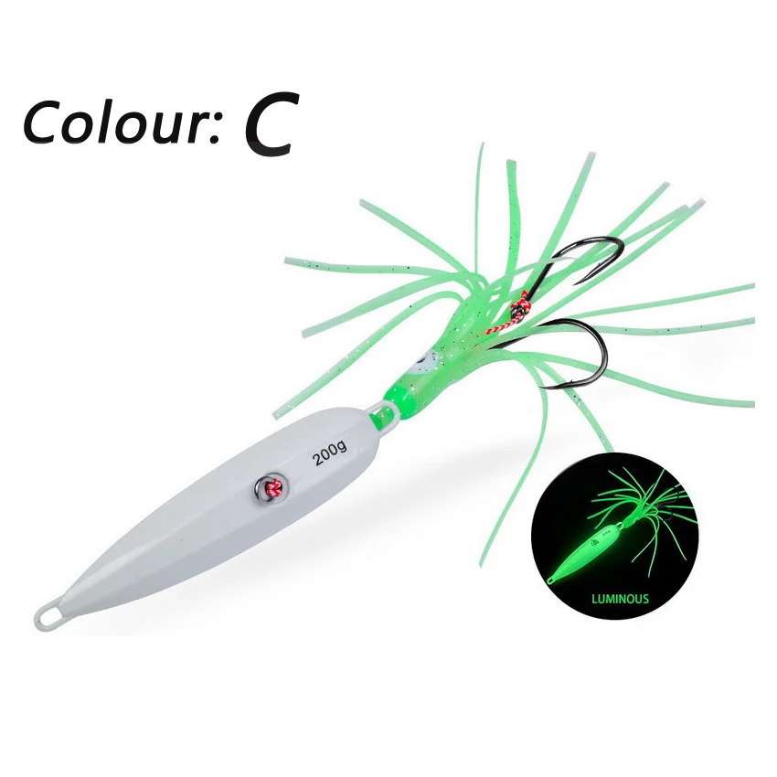 1PC Slow Pitch Jigging Lure Dual Hook Glow-in-the-Dark Slow Jig Fishing Bait 60g-180g 200g For Offshore Saltwater Boat Fishing