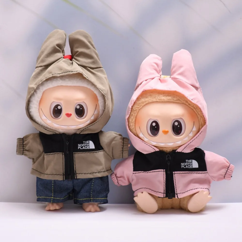 

For 15/17cm Labubu Doll Clothes Jacket and Jeans Outfit Set Dolls Accessories Sitting Party Playing House Game Gift Toys