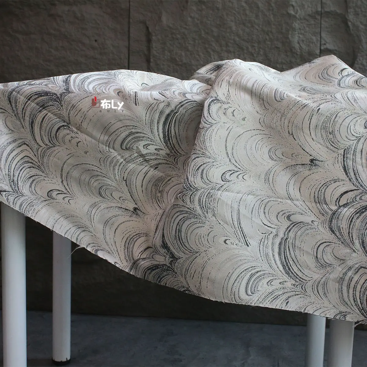 نمط الموجة الأصلي البيج الرمادي الرجعية ثلاثي الأبعاد نسيج الجاكار معطف النسيج وسادة خلفية الملابس #2