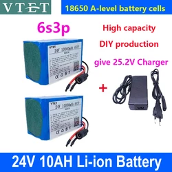 VTET 24V 6S3P 10Ah 18650 Li-ion Battery 10000mAh High Capacity Moped /Electric/Li Ion Battery Pack DIY Production+25.2V Charger