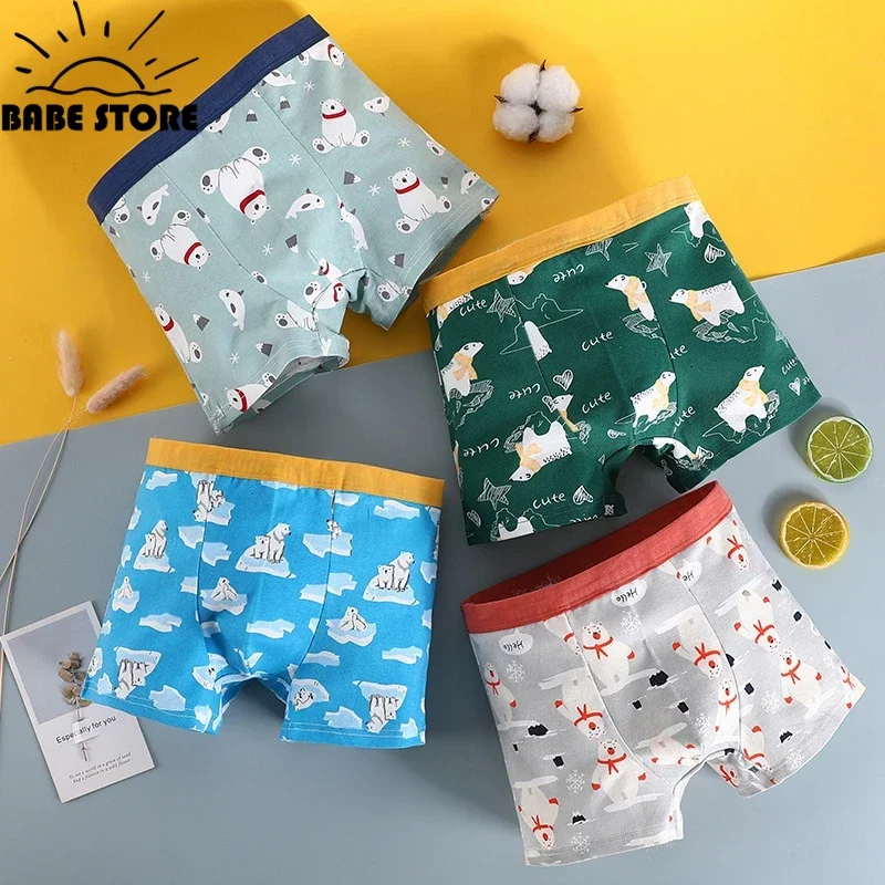 4pcs/lot Kids Boys Underwear Cartoon Pure Cotton Children\'s Shorts Panties  Cute Dinosaurs Pattern Teenagers Cotton Underpants