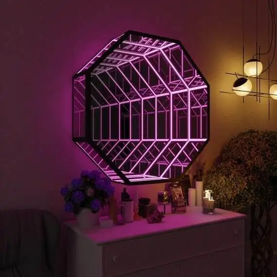 Custom Octagon 3D Infinity Mirror Light Tunnel Mirror Infinity LED Magical Light Portal for Amazing Room Decor and Home Lighting
