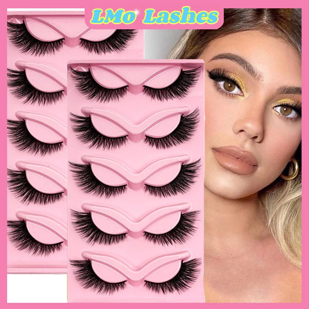 5 Pairs Cat Eye Manga Lashes Faux Eyelashes Wispy Fluffy Winged Tips Eye Elongated Natural Long False Lashes for Daily