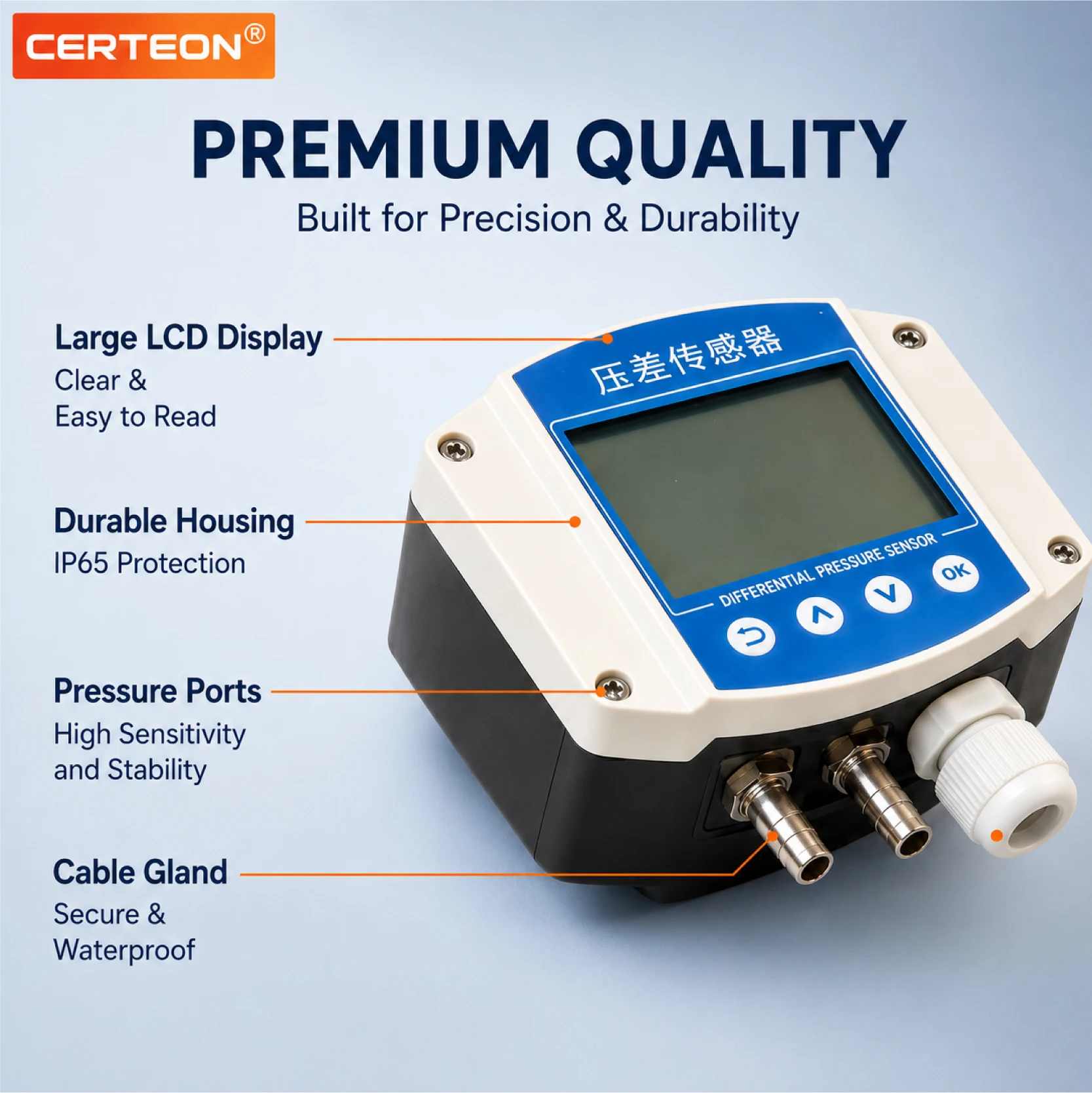 -500Pa-500Pa Rs485 Differential Pressure Sensor Transmitter Hvac Air Duct Static Negative Pressure Alarm 4-20ma 0-10v 0-10KPa