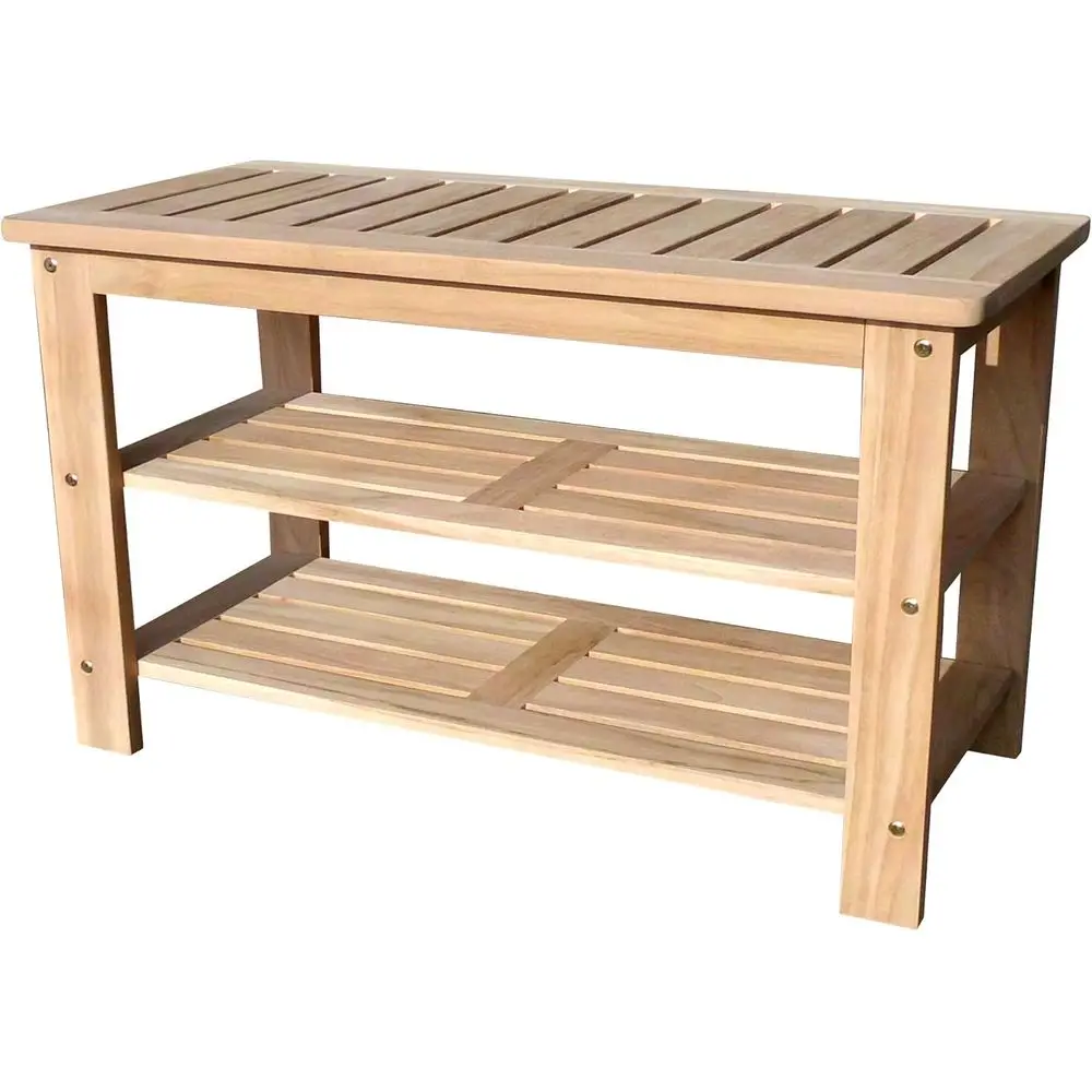 

Скамейка для хранения обуви из тикового дерева для улицы с 2 полками