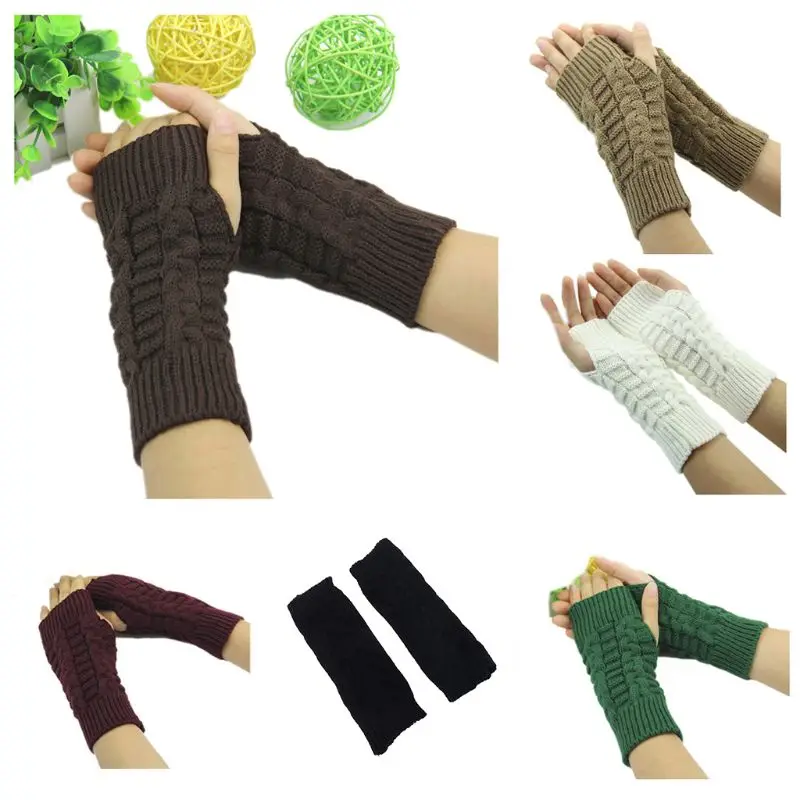 Nữ Cô Gái Mitten Mùa Đông Unisex Cánh Tay Ấm Khuỷu Tay Dài Ngón Đan Găng Tay Thả Vận Chuyển