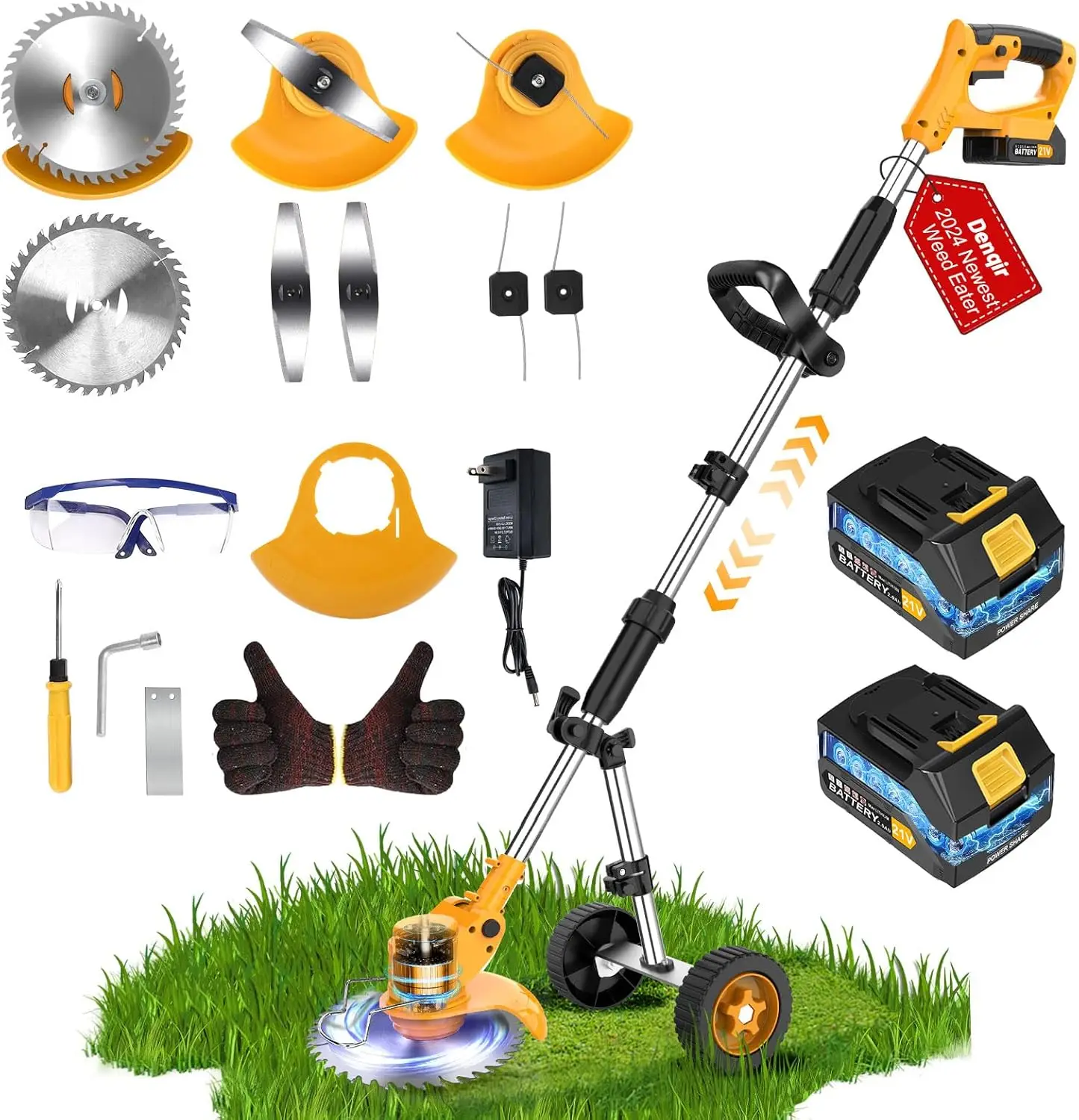 

Electric Weed Wacker Cordless Weed Eater Battery Powered 21V 2000mAh 4-in-1 Grass Trimmer/Brush Cutter/Mini-Lawn Mower