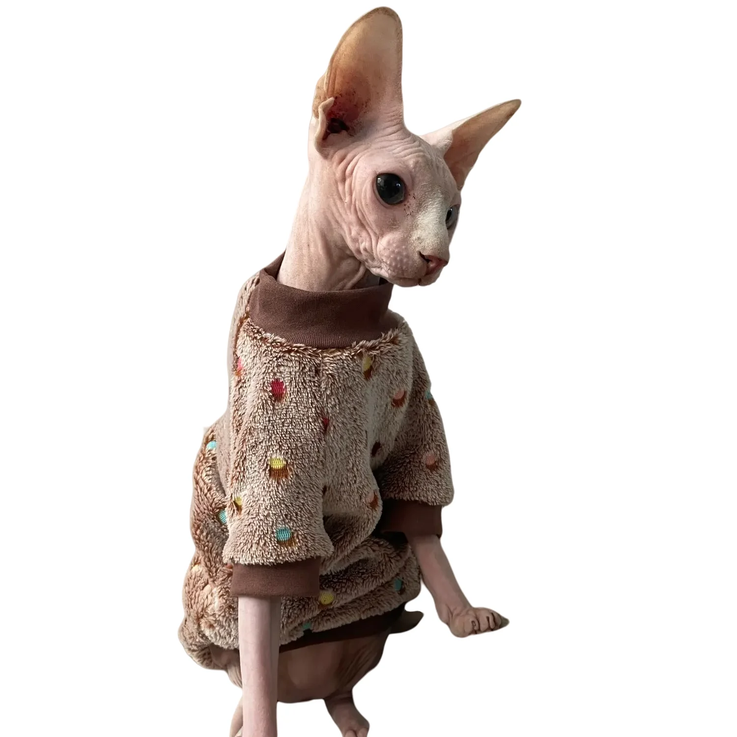 Christmas Fleece Sweatshirt for Sphynx Cat Winter Warm Khaki Long Sleeves Sweater for Kittens Dog Devon Rex New Year Costumes