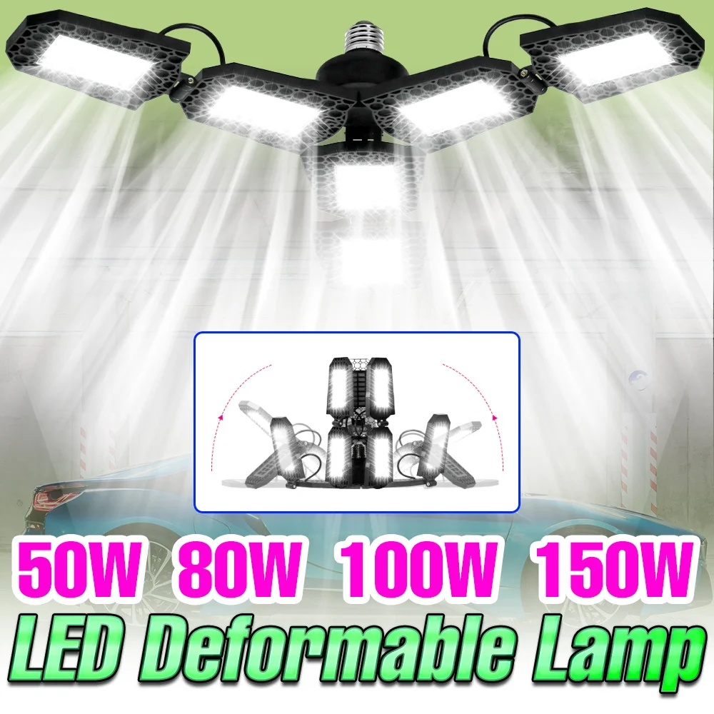 Lampada da garage a LED da 150 W E27 / E26 Luci da officina pieghevoli Lampadine da soffitto per parcheggio per interni 220 V Palloni per negozi Lampade per grandi aree