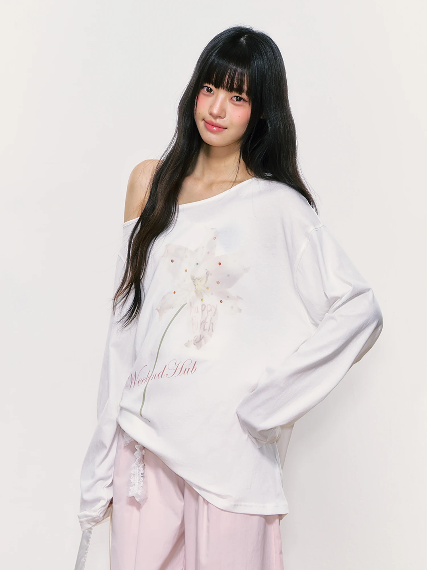 

Wedhub Summer Print Asymmetrical oulder Loose Long Sve Women's T-irt Comfortable Breathable Cotton Moisture ng