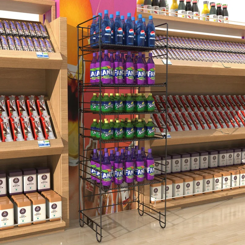 custom.5-Tier Beverage Display Stand Floor Standing Metal Display Shelf Drink Can Organizer Rack Convenience Store