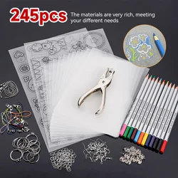 145/198/245Pcs Shrinky Art Paper Arkusz termokurczliwy Zestaw plastikowy Dziurkacz Breloki Ołówki DIY Kolorowy ołówek Ręczny materiał grzewczy