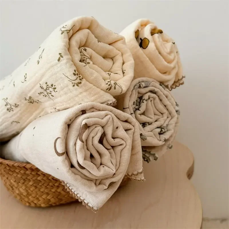 2Layer Blanket for Newborn Baby Floral Cotton Muslin Swaddle Thin Baby Summer Blanket Infant Toddler Baby Bath Towel100X100CM