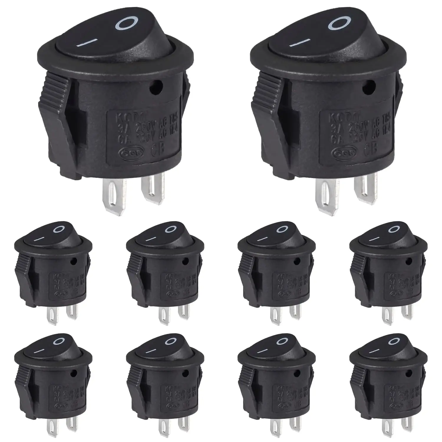 10 pièces interrupteur à bascule rond noir On Off 2 broches Mini interrupteur à bascule rond 3A 250V 6A 125V 15MM interrupteurs circulaires pour RV voiture camion bateau