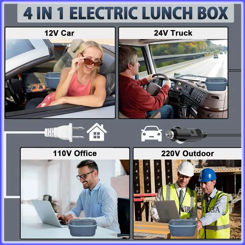 

RM-100W Electric Heated Lunch Box 4 In 1 Adult Hot Lunch Box Men's Heated Lunch Box Double Cover Heated Lunch Box US Plug
