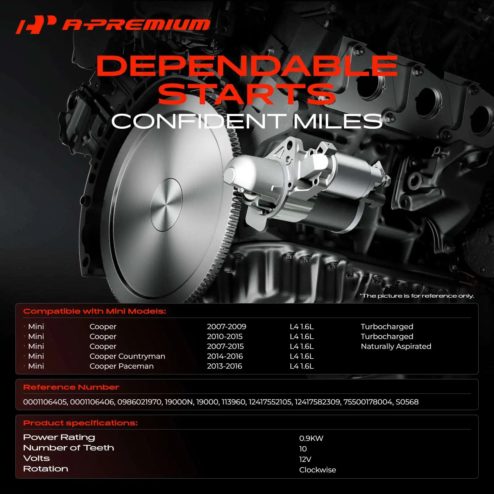 A-Premium Starter Motor for Mini Cooper 2007-2015 Cooper Paceman 2013-2016 Cooper Countryman 2014-2016