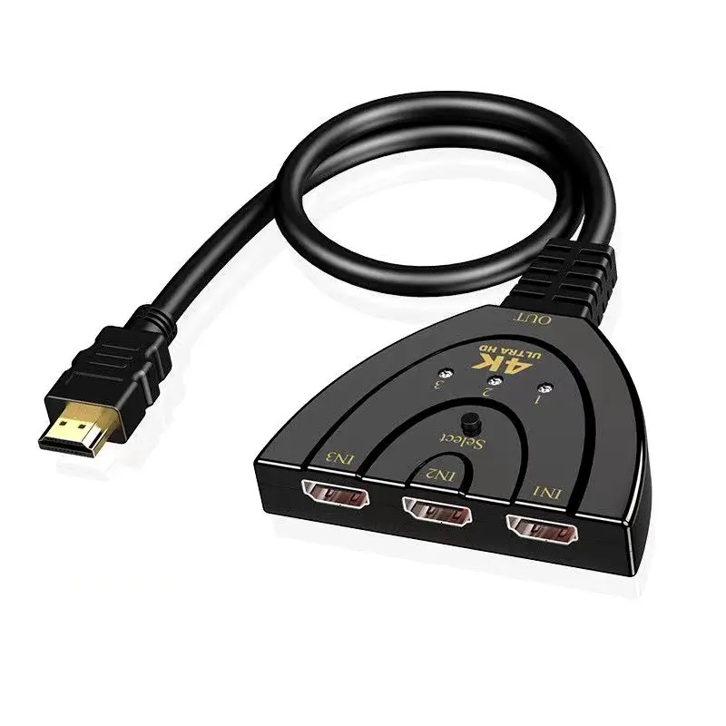 Conversor de Alta Definição Compatível com HDMI, Interruptor de Cabo de Vídeo 3 em 1 Saída, Pigtail 3x1, 4K x 2K