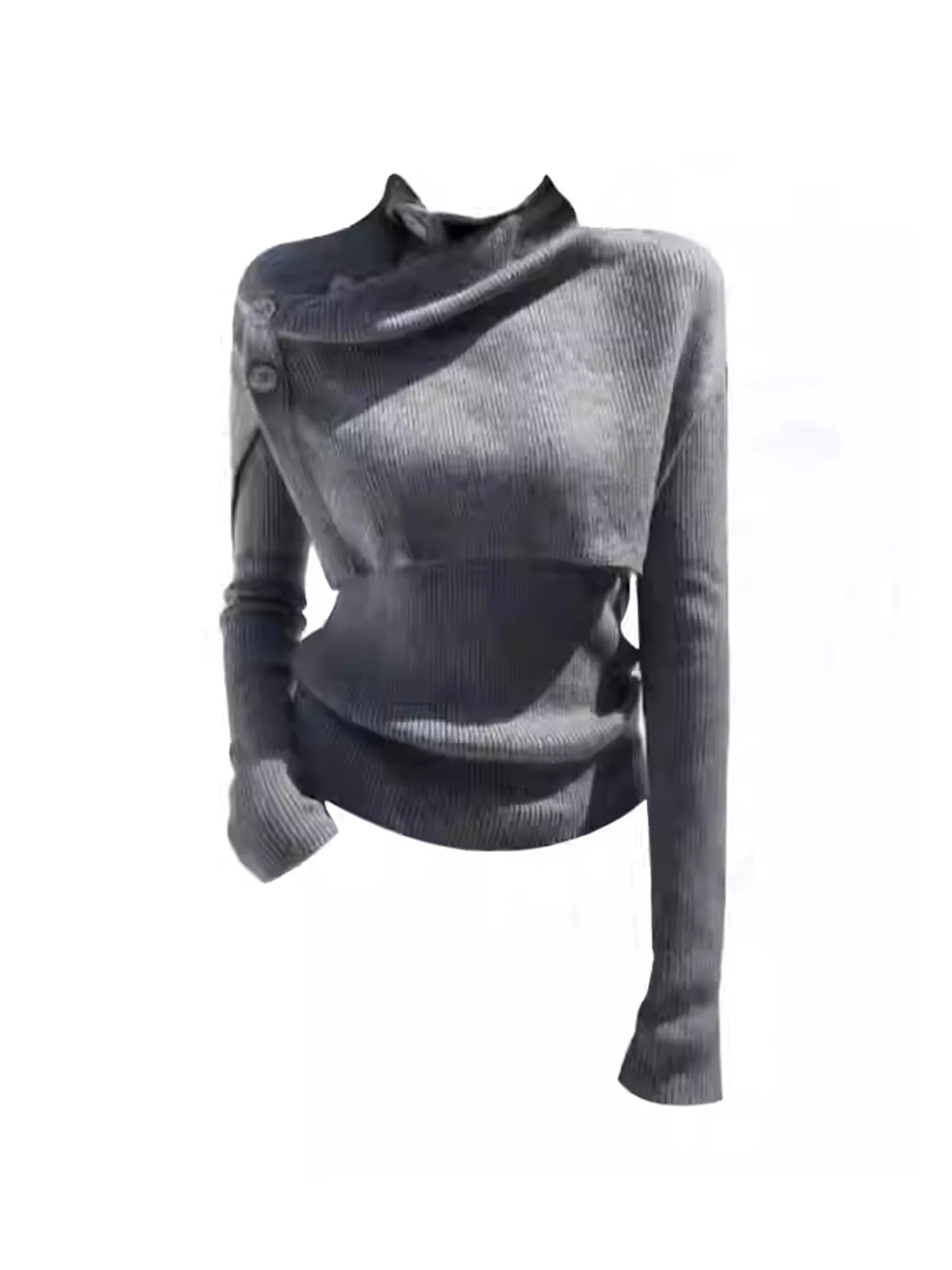 

Women's Grey Knitwear Long Sleeve Knit Pullover Turtleneck Sweater Harajuku Vintage Y2k Gyaru Sweater 2000s Clothes Autumn 2025
