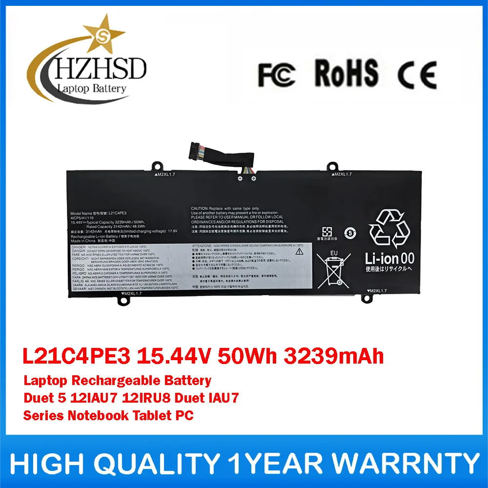 L21C4PE3 15.44V 50Wh 3239mAh Genuine Original Laptop Battery For LENOVO ldeaPad Duet 5 12lAU7 12IRU8 Duet IAU7 Series Notebook