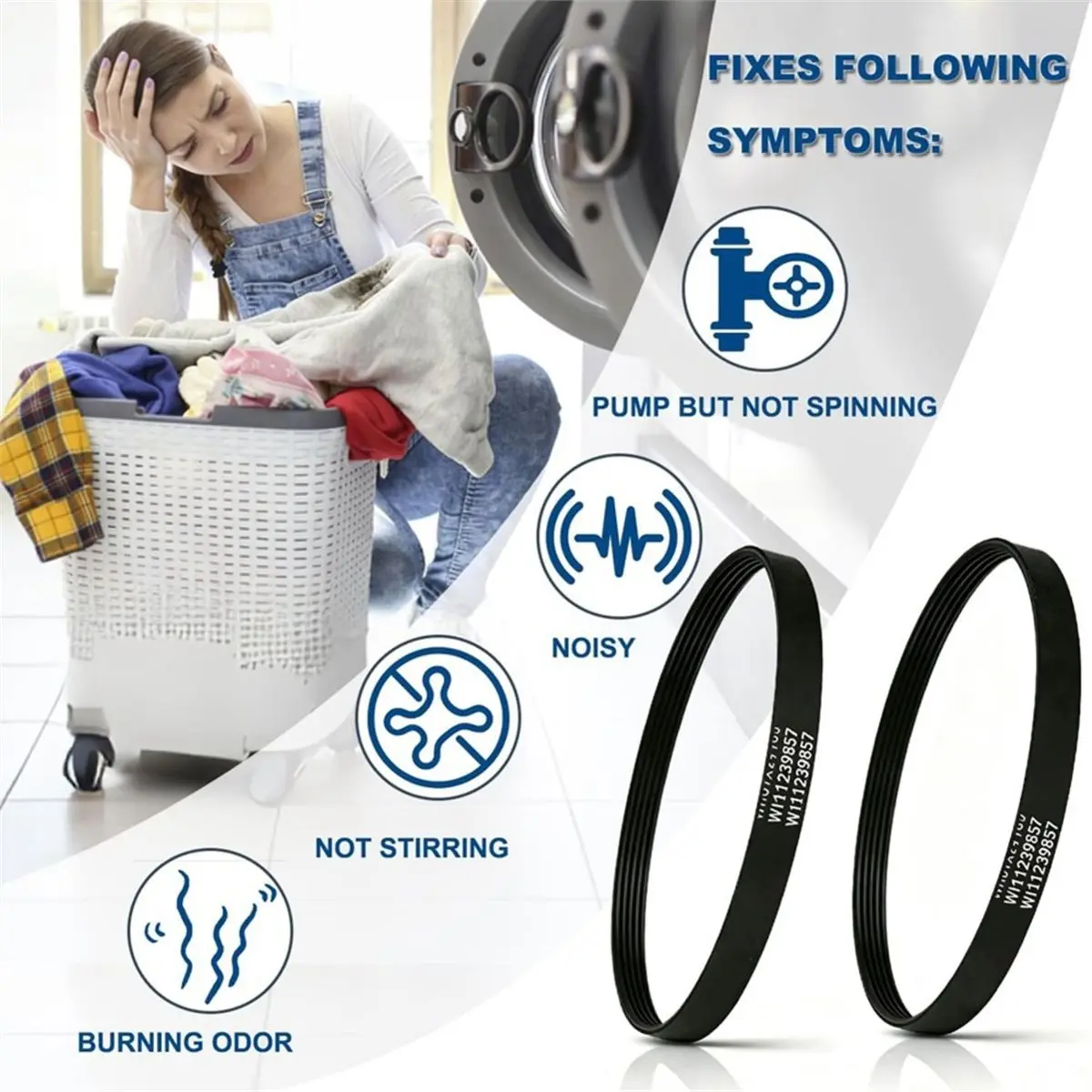 2 Pcs W11239857 Washer Drive Belt , Washing Machine Drive Motor Belt Replacement Kit for Top Load Washer