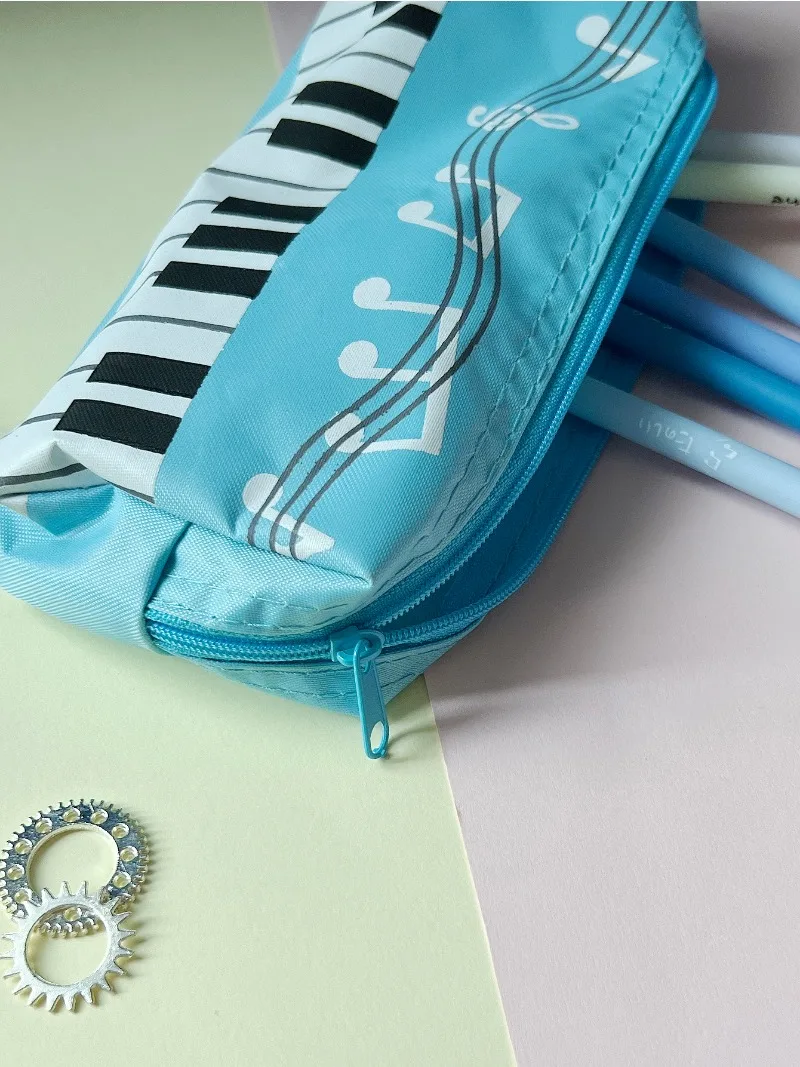Bolsa de papelería creativa para Piano y notas musicales, estuche para lápices para estudiantes, bolsa cuadrada de tela Oxford de una sola capa para bolígrafos para niñas y niños