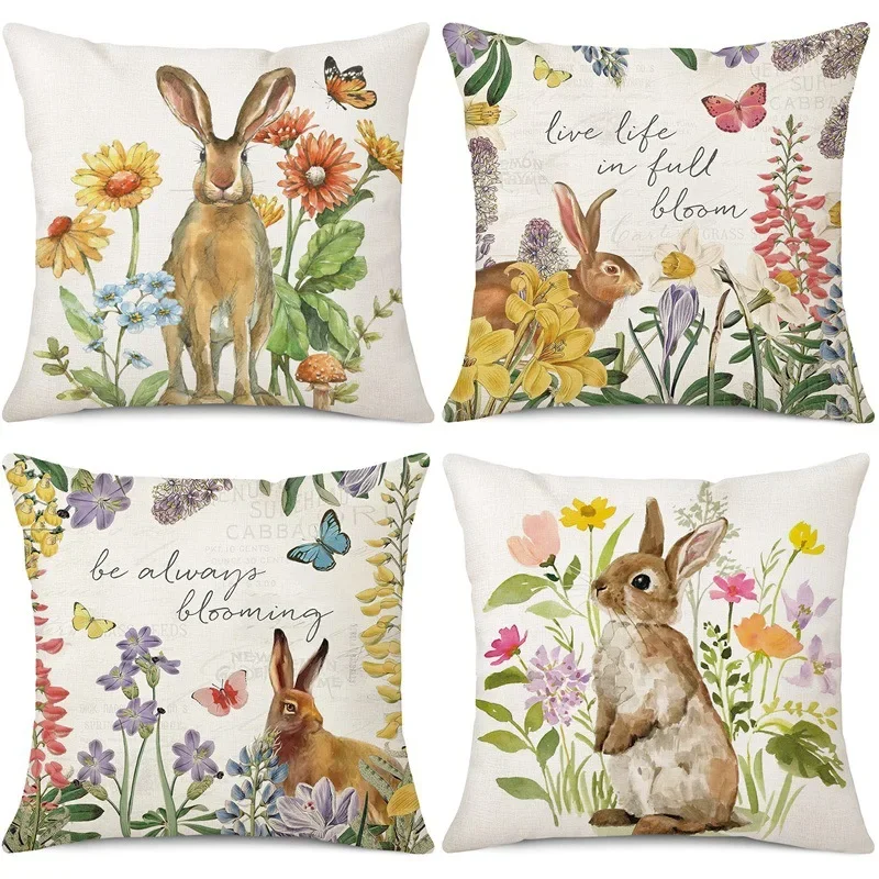 

45cm Christmas pillowcase, cute rabbit printed pillowcase, Christmas decoration, rabbit linen pillowcase