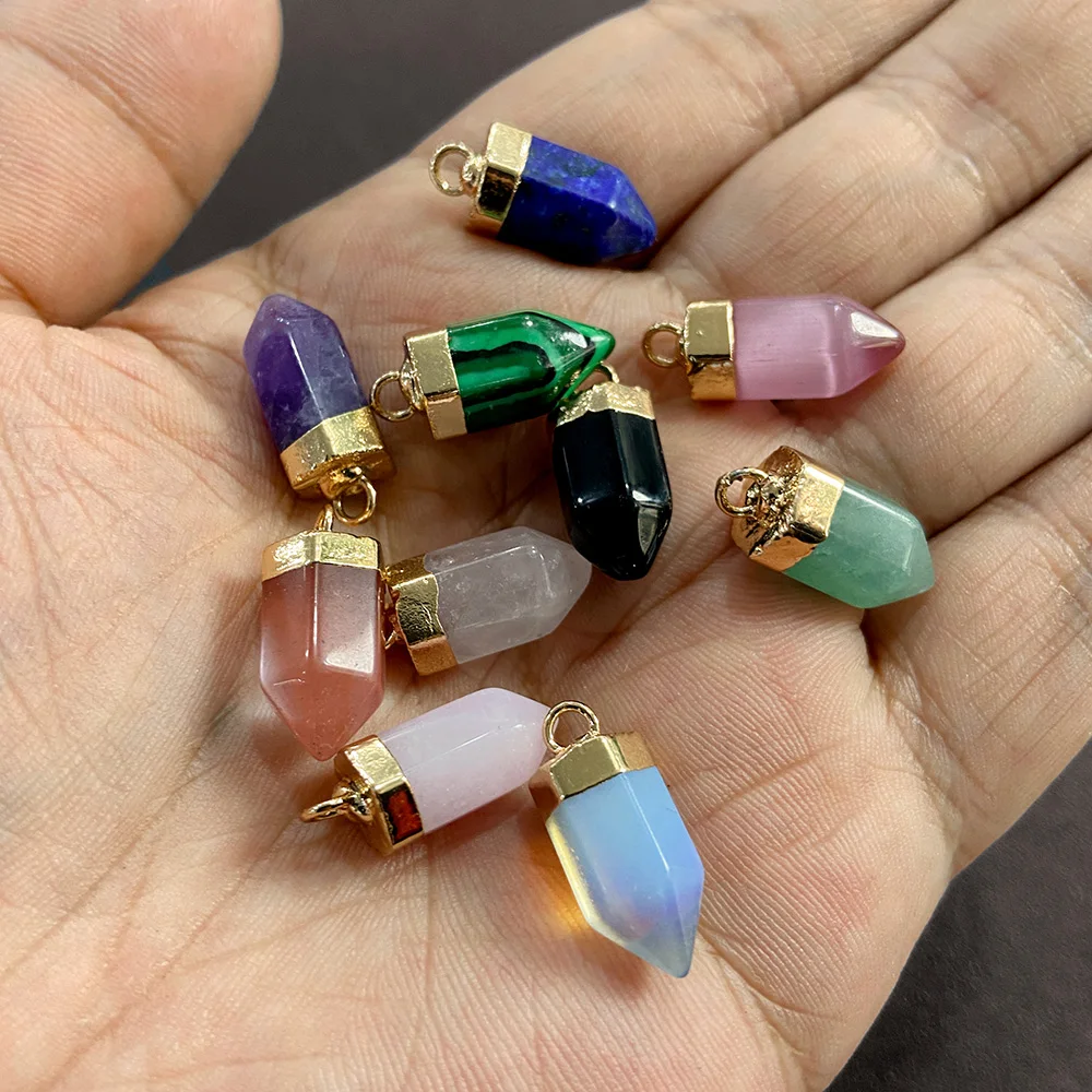 Healing Stone Pendant Agates Bullet Shape Charm Gems Natural Stone Hexagonal Pendant For Jewelry Making Earrings DIY Necklace