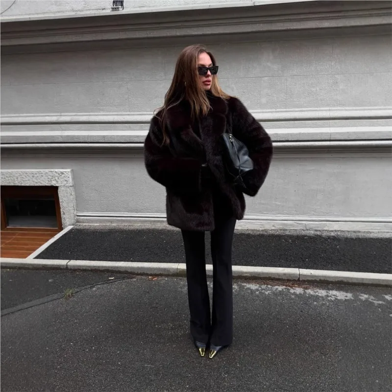 人工毛皮混紡 レディース おしゃれ スーツカラー コート