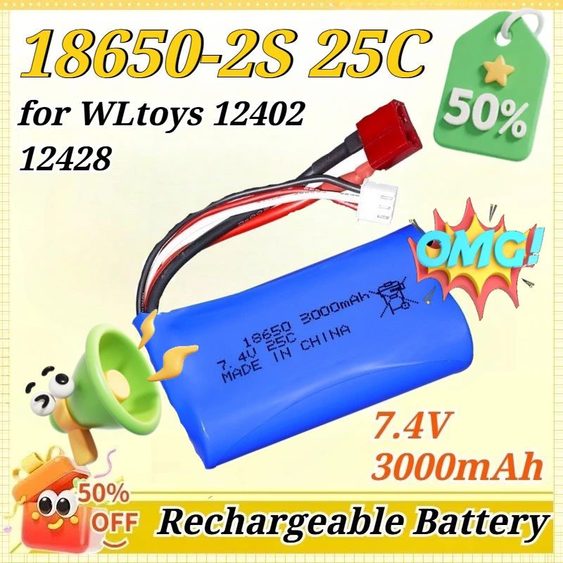 

2S 25C 7.4V 3Ah Li-ion Battery 18650 for WLtoys 12402 12428 High-speed Remote Control Car Electric Remote Control Toy Battery