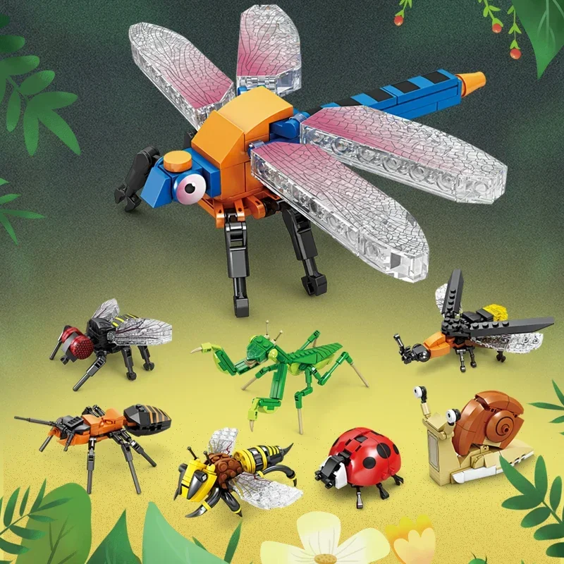 Insect Story Series Building Blocks Bee Dragonfly Ladybug Snail Mini Model Bricks Desktop Decoration Children's Holiday Gifts
